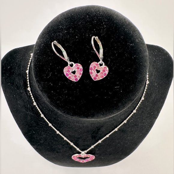 Cookie Lee Pink Heart Necklace & Earrings - Picture 2 of 3